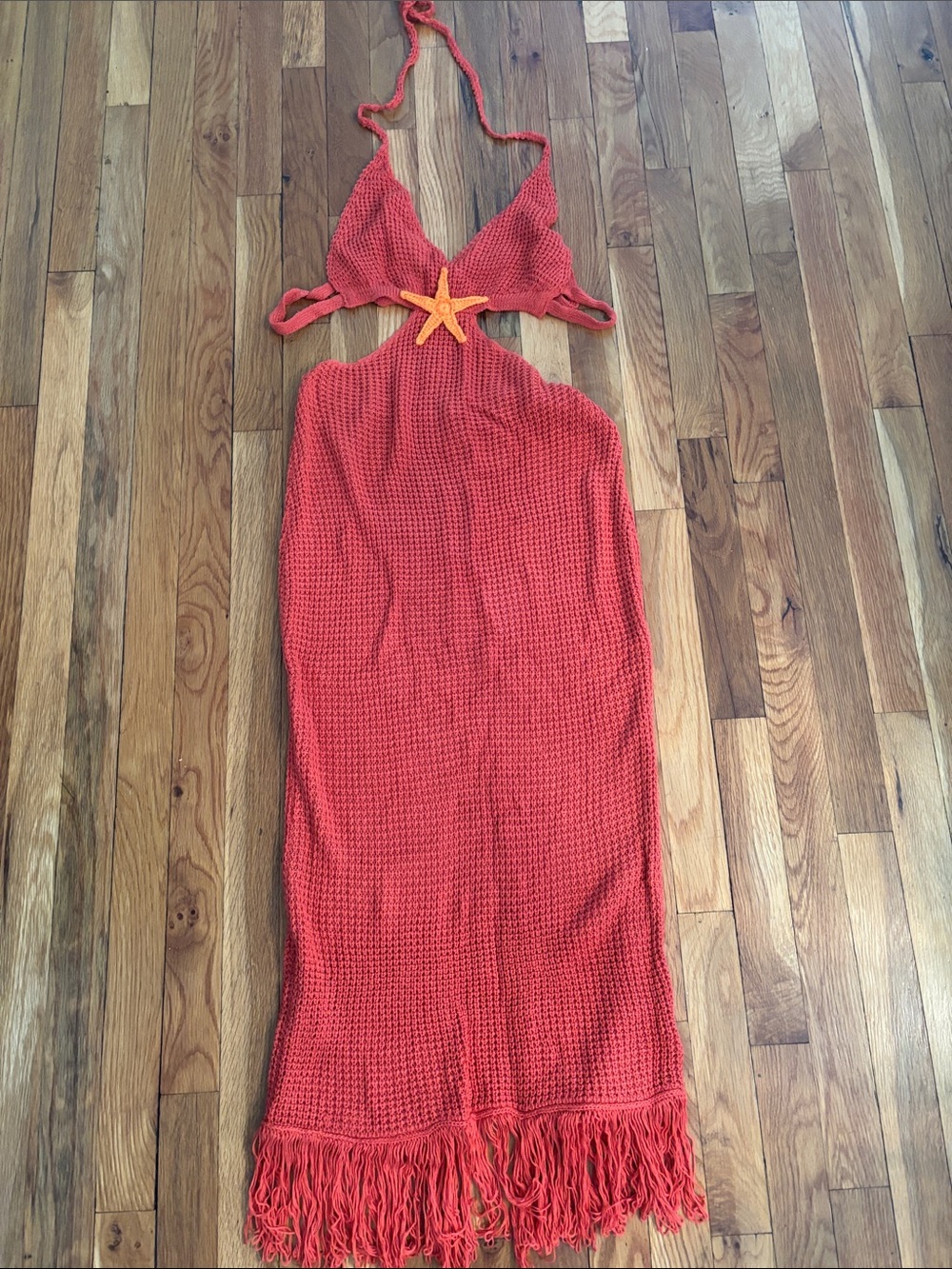 Cupshe Coral Halter Knit Coverup Dress with Starfish Accent - Picture 2 of 8